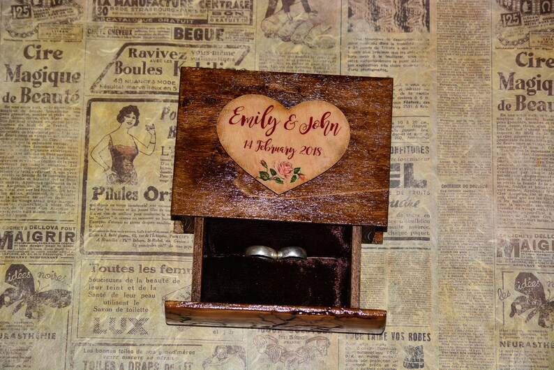 Wedding Heart Ring Box,brown Wooden Ring Box,ring Box,wedding Ring