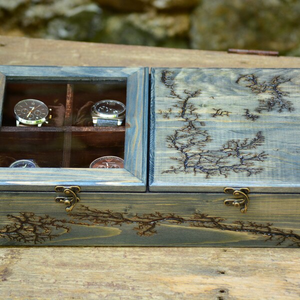 Rustic Handmade Wooden Tea Box Holder Peacock Design, Two Compartments ...