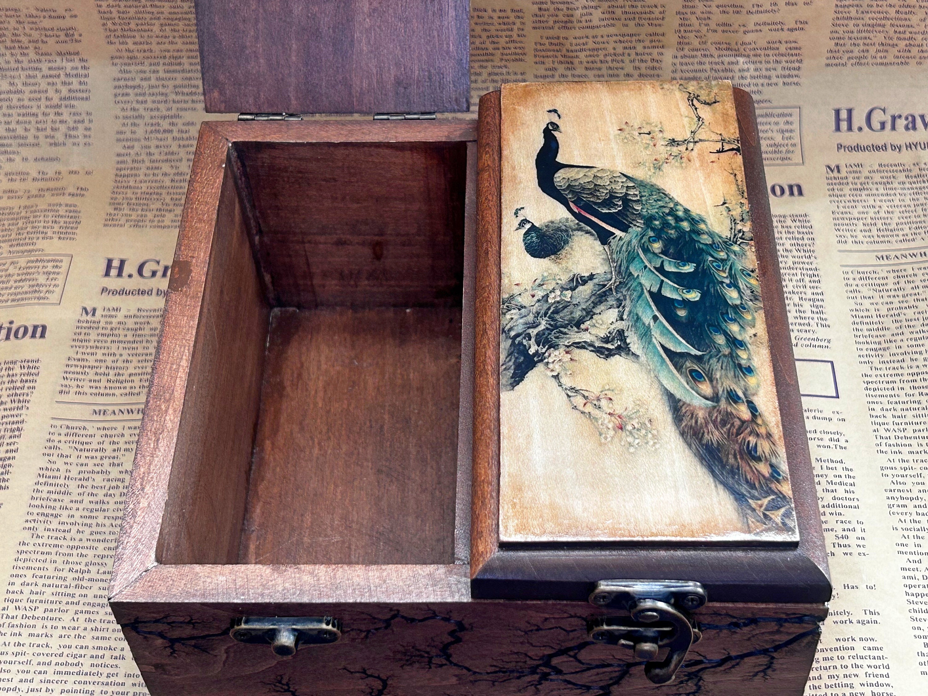 Rustic Handmade Wooden Tea Box Holder Peacock Design, Two Compartments ...