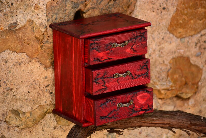 Cofre del boticario de madera roja cofre de madera rojo caja | Etsy
