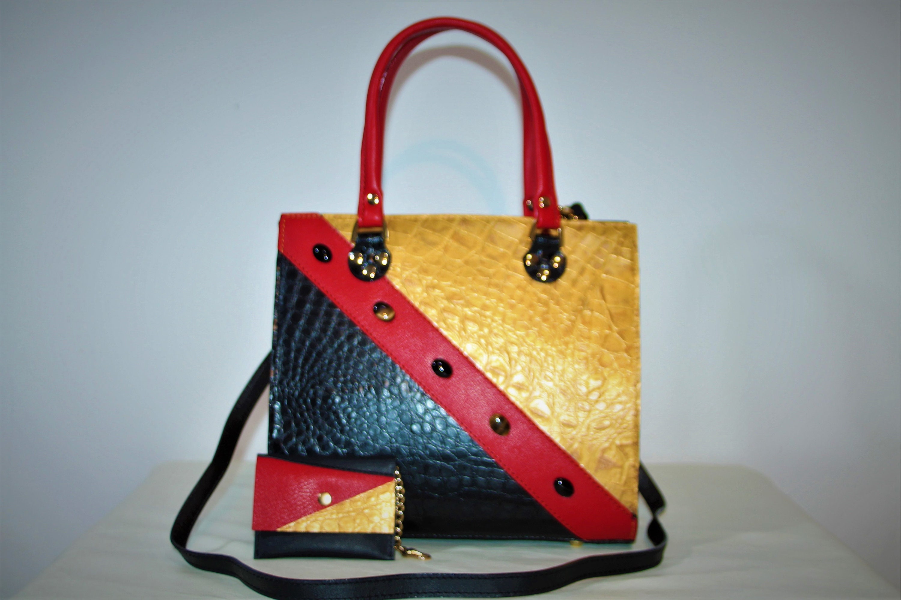 Italian red leather bag women Leather handbag black red Etsy