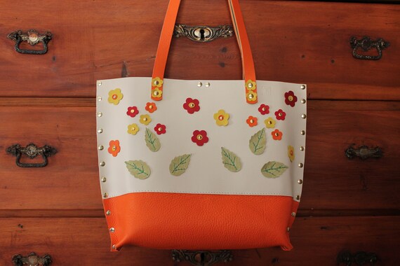 orange leather tote bag