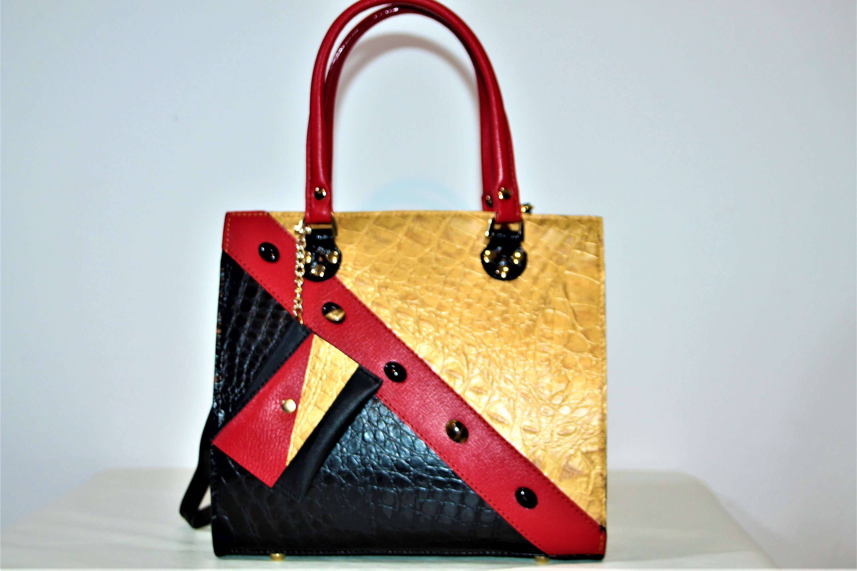 Italian red leather bag women Leather handbag black red Etsy