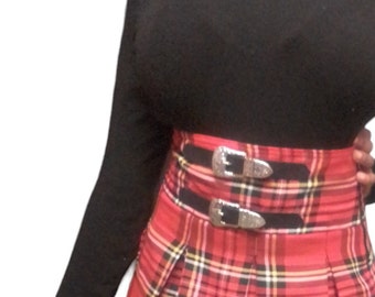 Jupe plissée rouge tartan pour fille