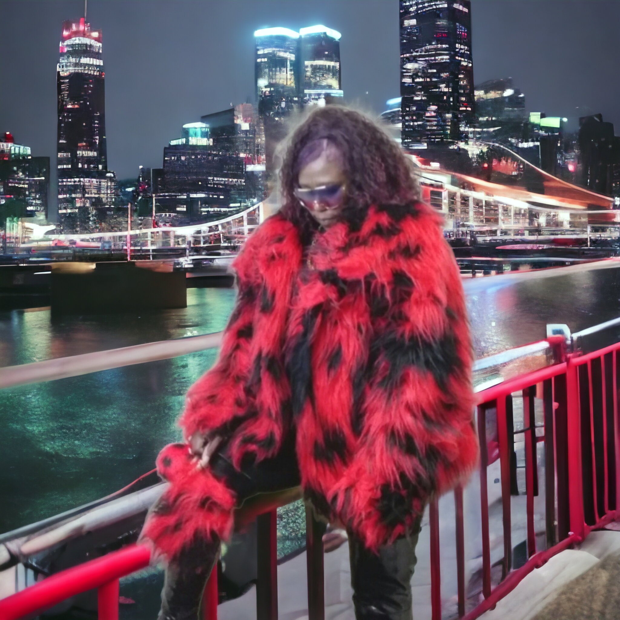 Red and Black Fur Coat Etsy