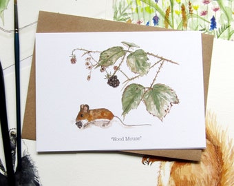Wood Mouse Greetings Card: Watercolor British Wildlife, Personalised
