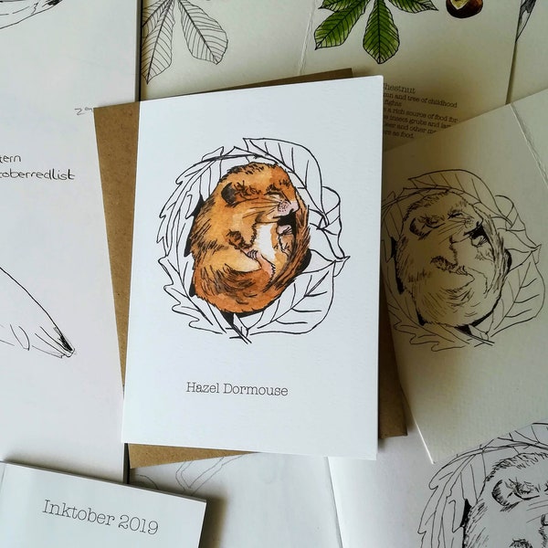 Hazel Dormouse Greetings Card • Dormouse birthday card • British Nature Card • Autumn card • Personalised card