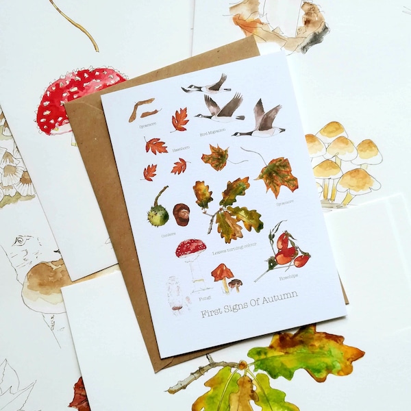 First Signs of Autumn Card  • Birthday card • Autumn leaves card• Nature Lovers card • Fall leaves card • Fungi