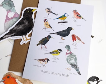 British Garden Birds Greetings Card • Bird Card • Personalised card• Nature card • Father's Day Card • Spring card
