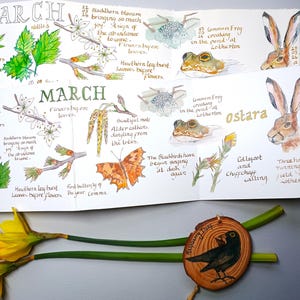 March Nature Journaling Card • Spring Birthday • Ostara • Easter • Concertina card