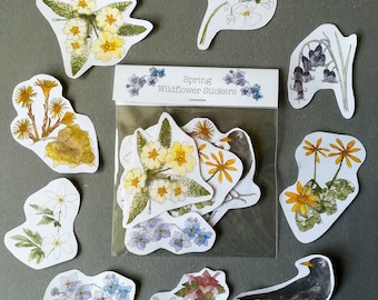 Frühlings-Wildblumen - Aufkleber: Aquarell, Aquarell (Biologischabbaubar)