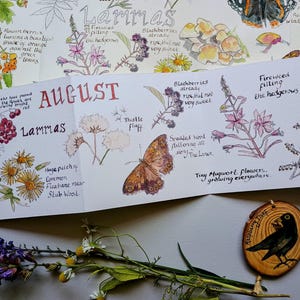 Carte d'août en accordéon pour tenir un journal Nature • Carte d'août Nature • Carte d'anniversaire de juillet • Fleurs sauvages d'été