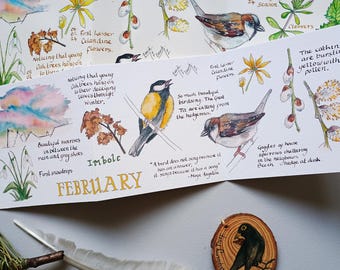 Februar Natur Journaling Karte • Winter Geburtstag • Imbolc • St. Brigid • Ziehharmonika