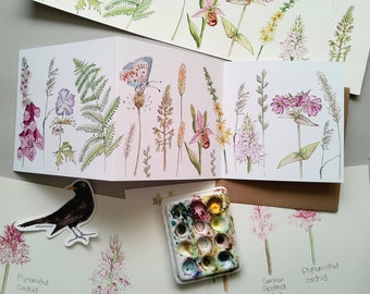 Summer Blessings Concertina Karte: Orchidee & Wildblume Kunst