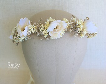 Gold Flower Crown: Bridal Halo, Wedding Headband