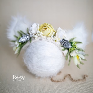Baby Animal Ears Headband, Flower crown, Animal Headband, Woodland Headband, White Headband, Bunny Ears Headband, Woodland Flower Crown