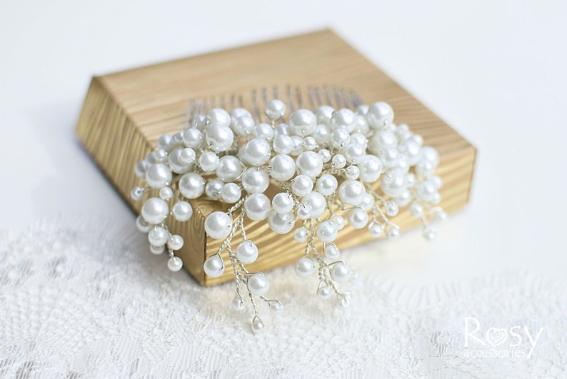 Pearl Hair Comb Bridal White Pearl Hair Comb White Beads Etsy