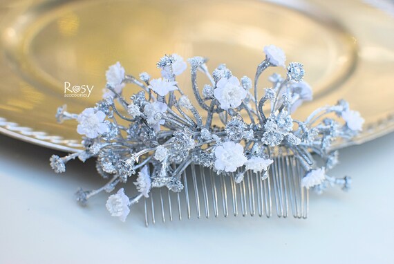 Silver Hair Piece Bridal Hair Comb Flower Hair Comb Wedding Etsy