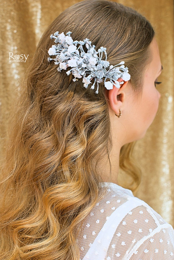 Silver Hair Piece Bridal Hair Comb Flower Hair Comb Wedding Etsy