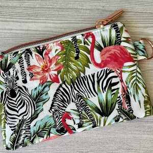 Estuche con cremallera de flamenco y cebra, estuche con flamenco, estuche con cebra, billetera para identificación, billetera tropical, bolso con diseño de pájaro tropical, monedero con flamenco, bolso con cebra