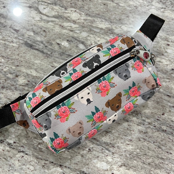 Pit Bull Fanny Pack- Waist Pack- Hip Bag- Shoulder Bag- Crossbody Bag- Travel Bag- Handbag- Bum Bag- Pittie Fanny Pack- Floral Pit Bull Bag