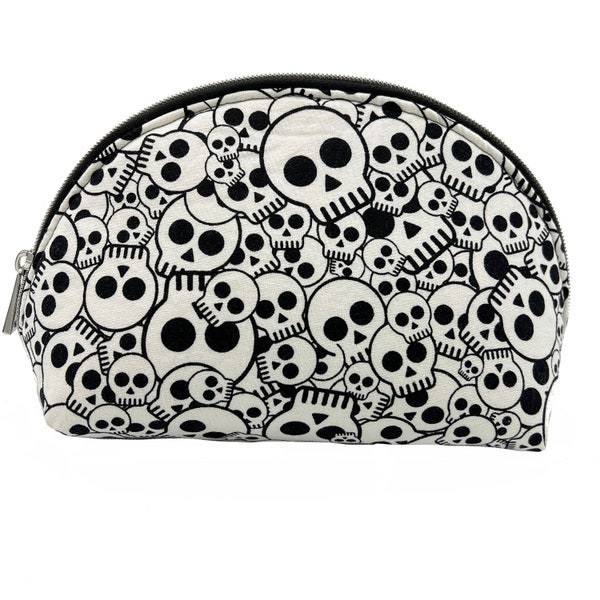 Large Skull Dumpling Pouch- Skull Clamshell Pouch- Skull Gifts- Makeup Bag- Toiletry Bag- Cosmetic Case- Halloween Skull Bag
