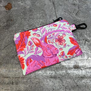 Rabbit Mini Zip, Tula Pink Pouch, Full Moon Forest, Hoppy Go Lucky, Bunny Zipper Pouch, Gift, Wallet, Bunny Coin Purse, Floral Bunny Bag
