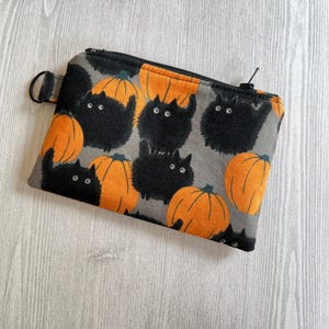 Halloween Zipper Pouch, Black Cat Pouch, Pumpkin Pouch, Black Cat Wallet, Halloween Gift, Coin Purse, Black Cat and Pumpkin Bag