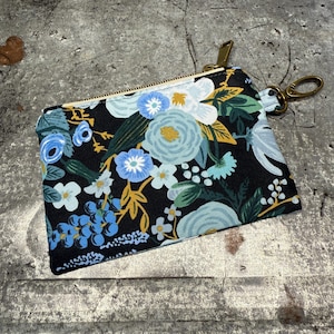 Cotton + Steel, Rifle Paper Co. Mini Zipper Pouch, Floral Wallet, ID Wallet, Coin Purse, Floral Pouch, Rifle Paper Co. Garden Party Dark