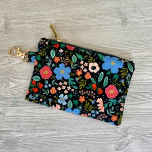 Rifle Paper Co. Wild Rose, Mini Zip, Zipper Pouch, Floral Wallet, Coin Purse, Floral Zipper Pouch, Rifle Paper Bag, Flowers, Primavera Black