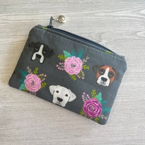 Minibolso con cremallera para perro bóxer con diseño floral, regalo para amantes de los bóxers, billetera para bóxer, monedero, bolsa para accesorios tecnológicos, bolsa para perros con diseño floral