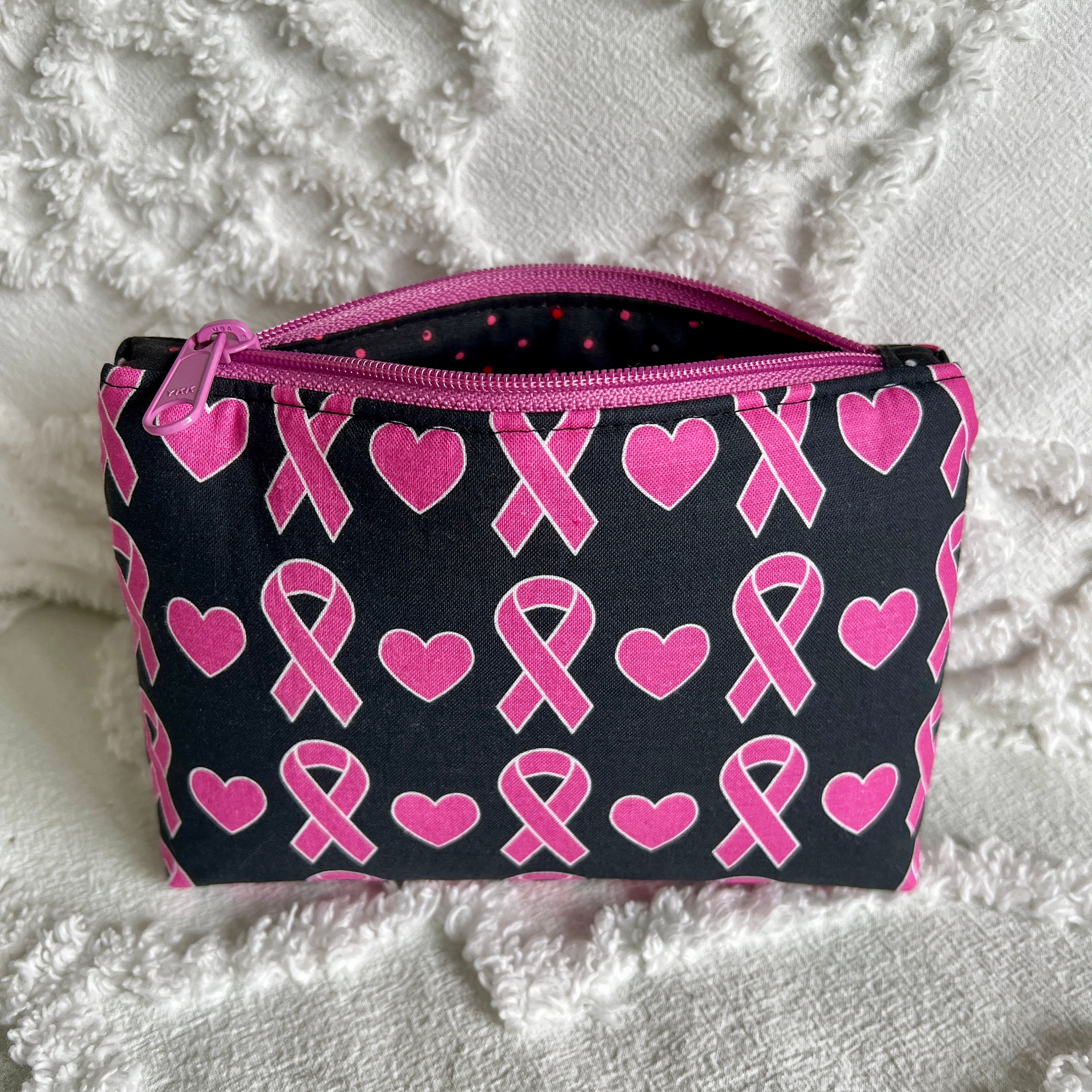 Breast Cancer Awareness Pouch, Makeup Bag, Zipper Pouch, Breast Cancer Survivor Bag, Toiletry Bag, Cosmetic Pouch, Breast Cancer Ribbon Bag