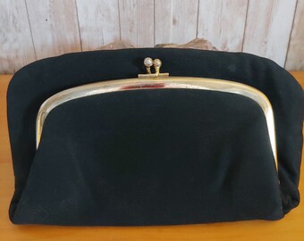 Black Clutch Purse 1950's Style in Very Good Vintage Condition