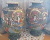 Satsuma Moriage Style Large 12 1 4 quot Urn Style Vases - Set of 2