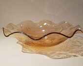 Vintage Carnival Glass Amber Fluted Serving Bowl