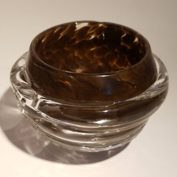 Blown Glass Brown Spotted Art Glass Candy Dish Marking WW