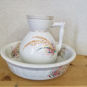 Pitcher and Wash Basin I. Davis Porcelaine Opaque Dated Apr 30 1881 Shield Arrows Crown