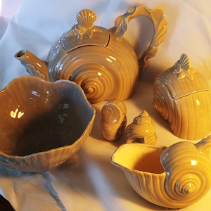 Ceramic Tea Set | Six Pieces Include Teapot, Creamer, Salt & Pepper Shakers, Sugar Bowl, Serving Bowl