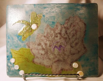 Hand Crafted Fused Glass Art - Dragonfly Hovering Over the Lily Pad