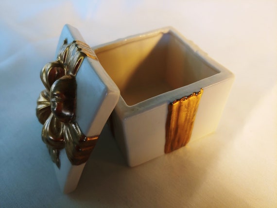 Porcelain Box With Gold Bow for Any Occasion to Hold Special