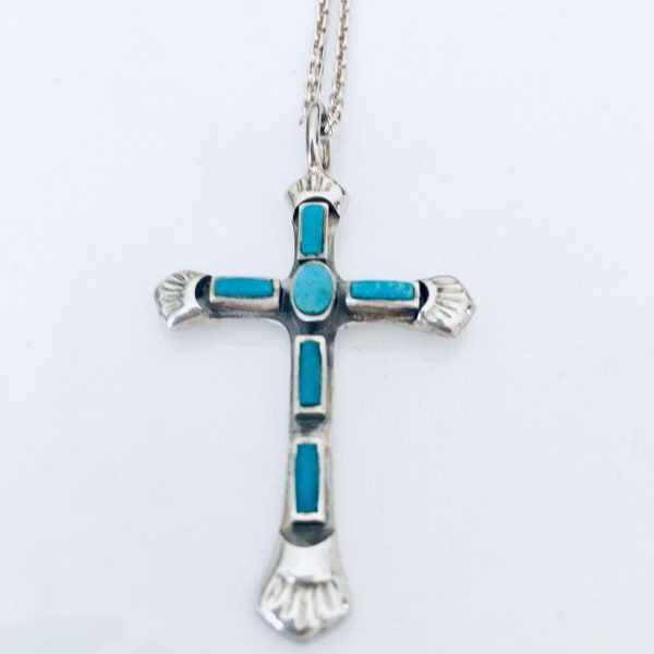 Collier En Argent Sterling 925 Avec Turquoise - Chaîne Rolo 17 3/4 Pouces, Occasion