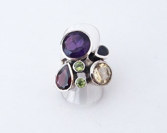 925 silver ring and multi stones