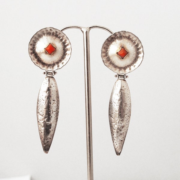 Boucles d'oreilles  en argent 925 , pierres corail