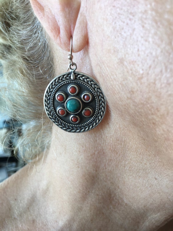 Silver earrings ,turquoise and cornelian stones - image 2