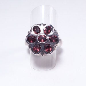 Silver and Garnet flower ring image 2