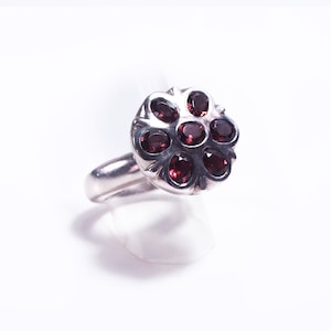 Silver and Garnet flower ring image 1