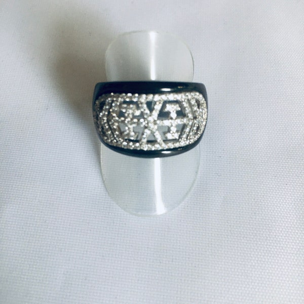 Bague en céramiques noir et zirconium sertie sur argent