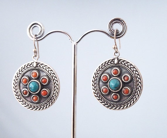 Silver earrings ,turquoise and cornelian stones - image 1