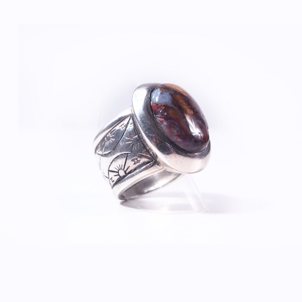 Bague argent et agate marron