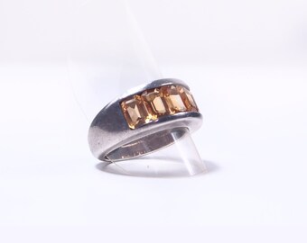 Bague taillee baguette argent et citrine